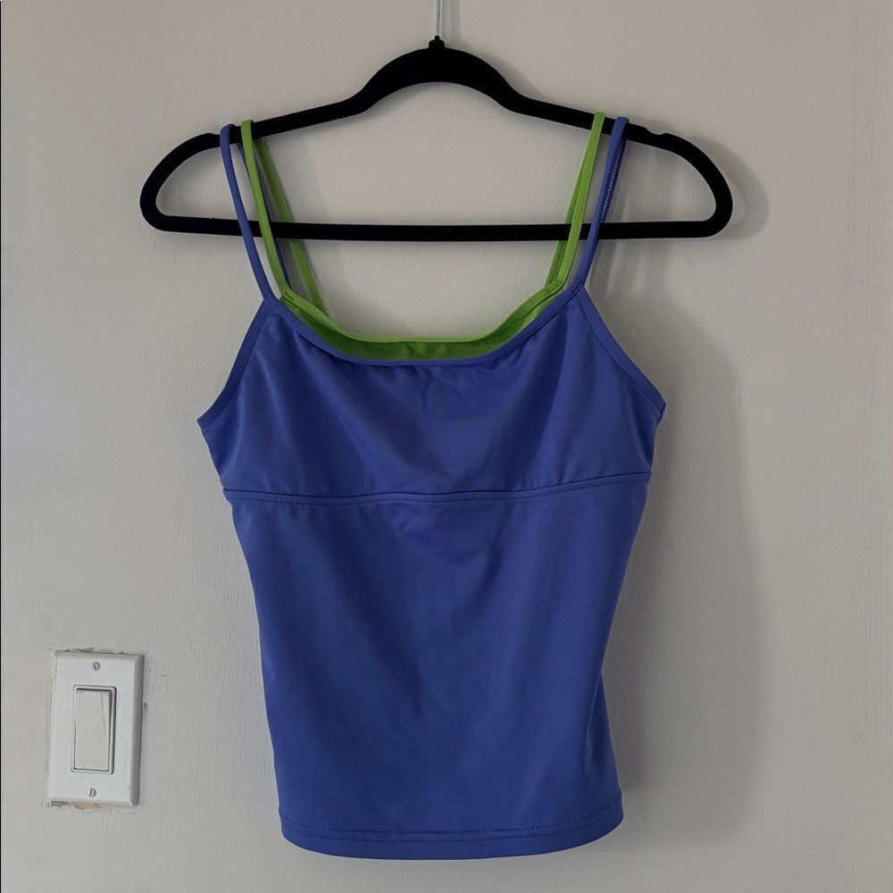 🎀 Vintage 🎀 90s Target Purple and Green Layered Spaghetti Strap Tank Top Medium - Picture 2 of 8